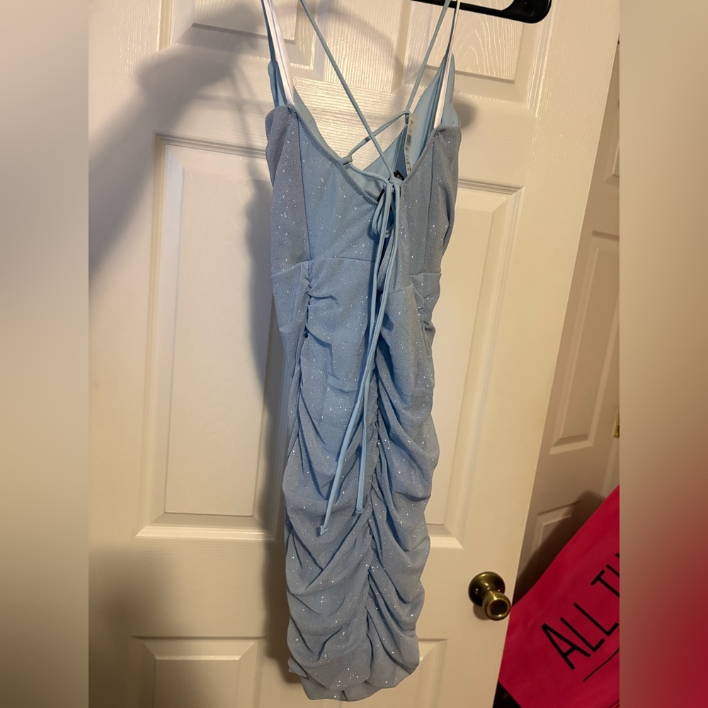 Windsor Light Blue Ruched Mini Dress